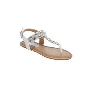 Weiße Zehentrennersandalen für kleine Mädchen mit strassbesetzter Schnalle – Kleinkindergrößen 6–8