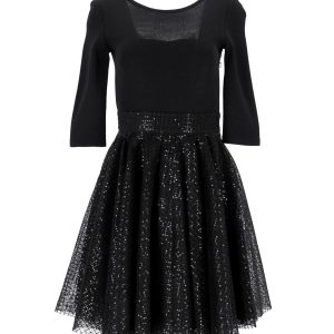 Maje Kleid aus schwarzem Polyamid mit Paillettenrock – 7748652302396