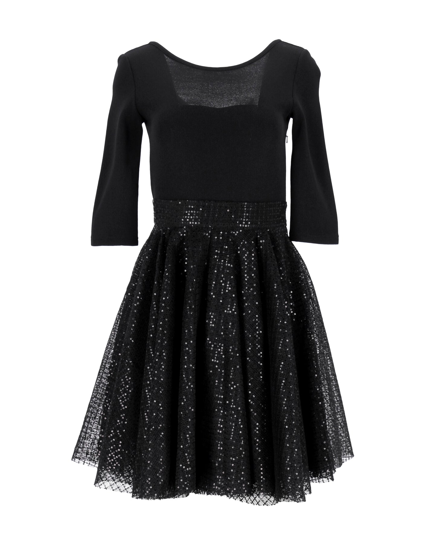 Maje Kleid aus schwarzem Polyamid mit Paillettenrock – 7748652302396