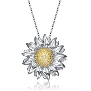 7733301837884 Halskette mit Anhänger – weißvergoldet, Sterlingsilber, Zirkonia, Sonnenblumenmotiv