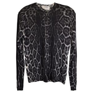 Saint Laurent Kaschmirstrickjacke mit Knöpfen und Tiermuster – 7748634968124