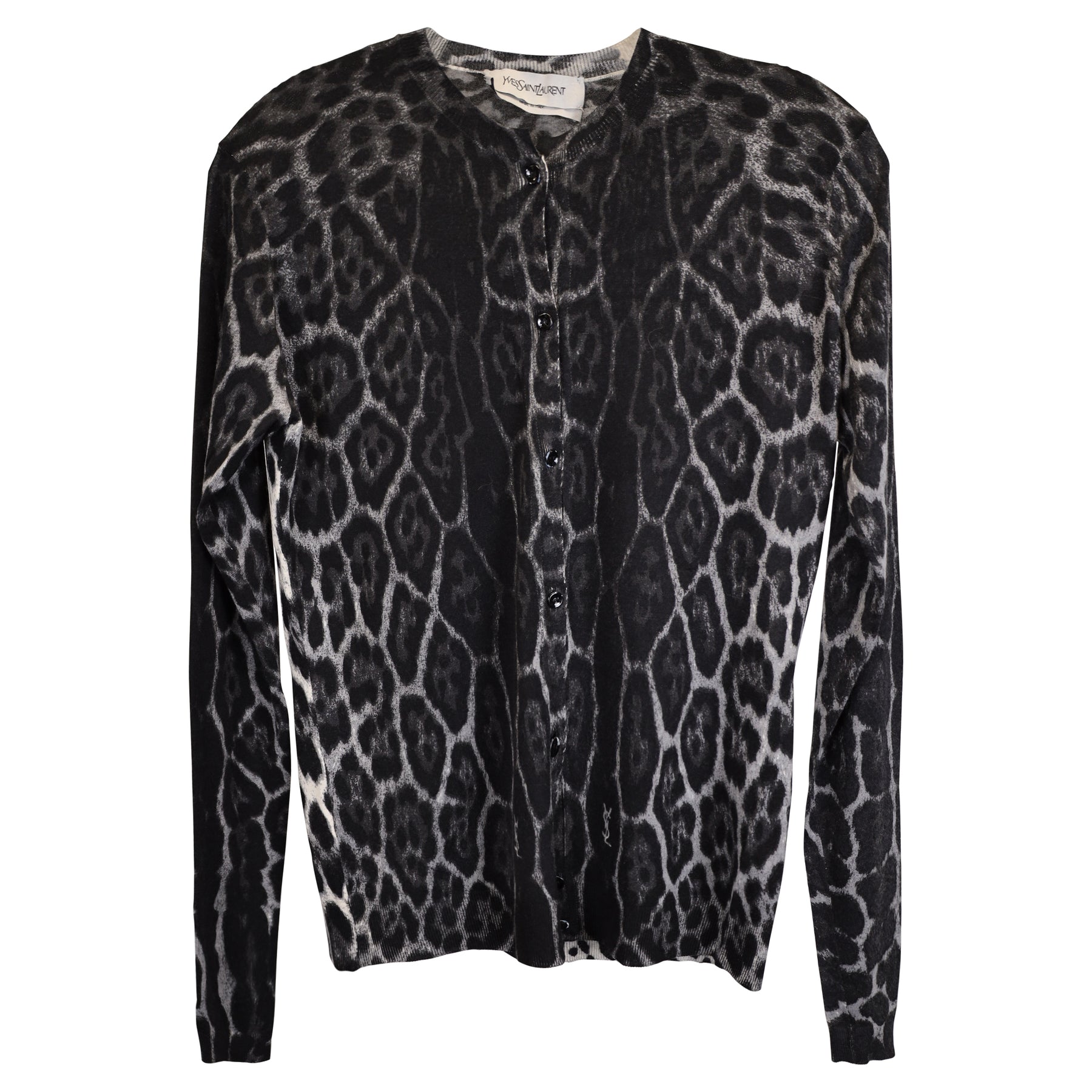 Saint Laurent Kaschmirstrickjacke mit Knöpfen und Tiermuster – 7748634968124