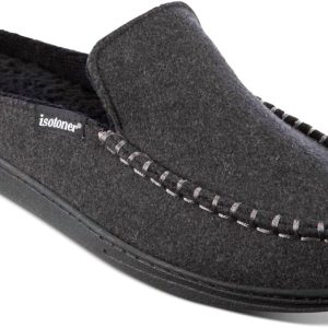 Grady Herren-Mokassin-Hausschuhe aus Wollimitat mit geschlossener Ferse – Dark Charcoal Heather