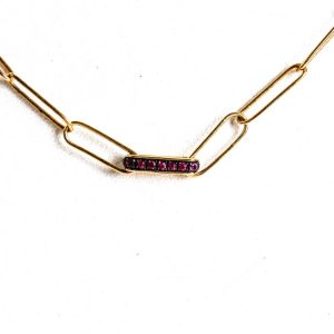 Rarities Damen-Halskette aus vergoldetem Sterlingsilber mit Paperclip-Gliedern und violettem Kristall, 20