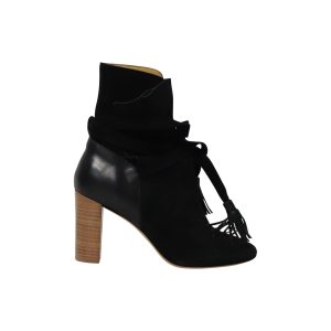 Ba&Sh Stiefeletten aus schwarzem Veloursleder mit Blockabsatz