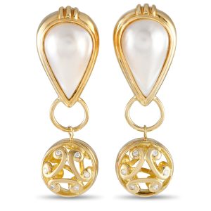 LB Exclusive 18K 0.12ct MF18-072624 7733266481212 Ohrringe – Gelbgold, Mabé-Perle, Diamant, Clip-Verschluss