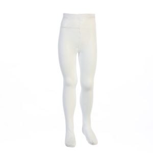 Weiße blickdichte elastische Mädchen-Strumpfhose mit Fuß, 12 Monate–16