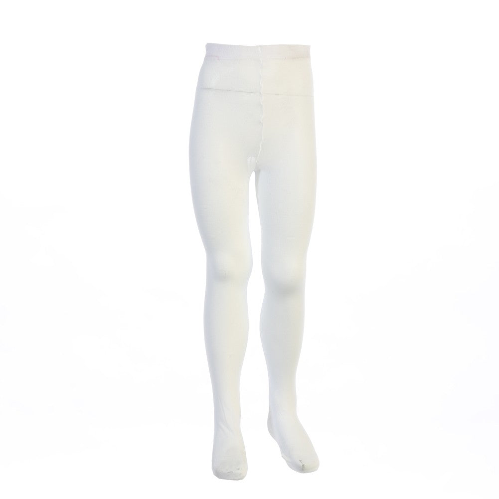 Weiße blickdichte elastische Mädchen-Strumpfhose mit Fuß, 12 Monate–16