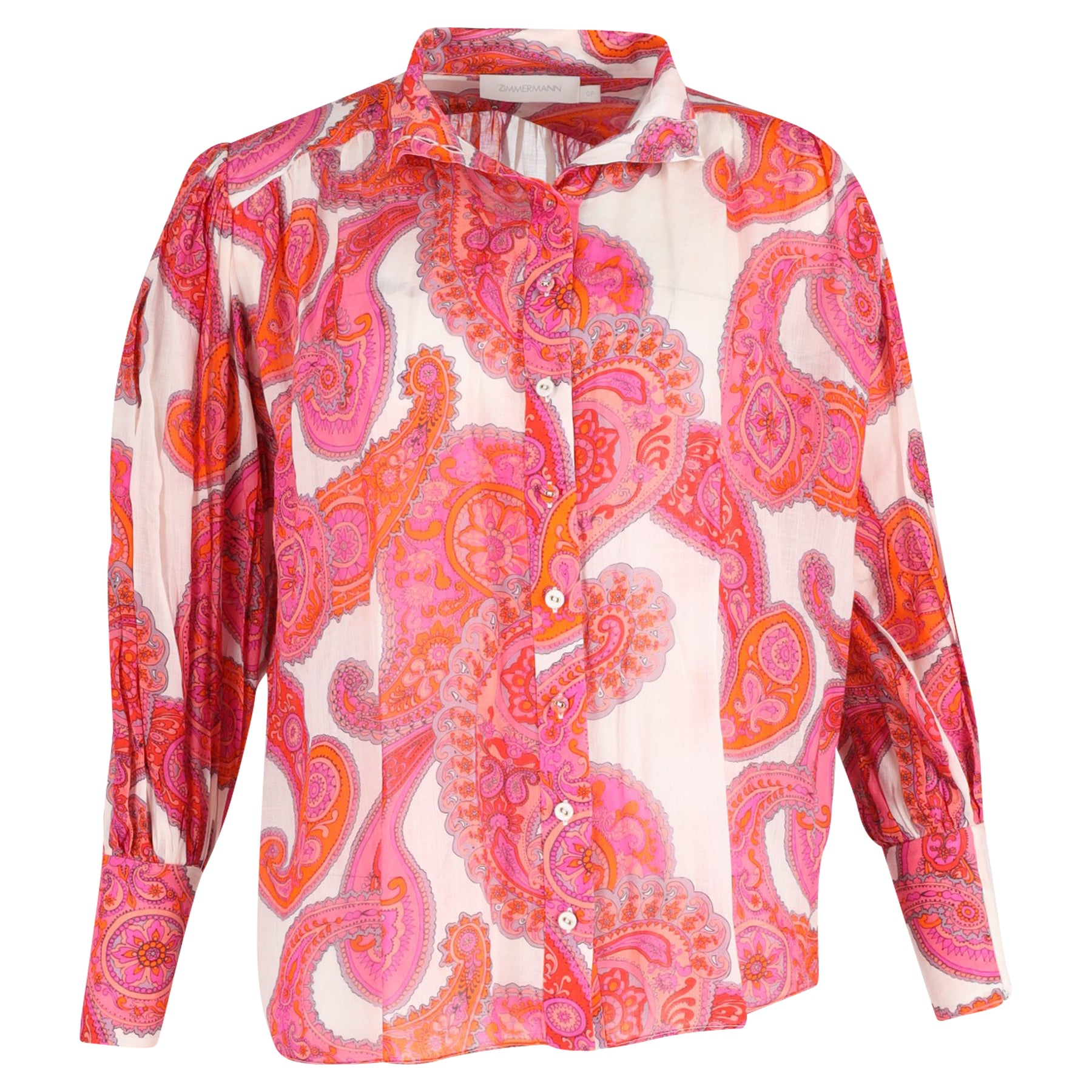 Zimmermann Peggy Bluse aus rosa Seide mit Paisleyprint und Bischofsärmeln