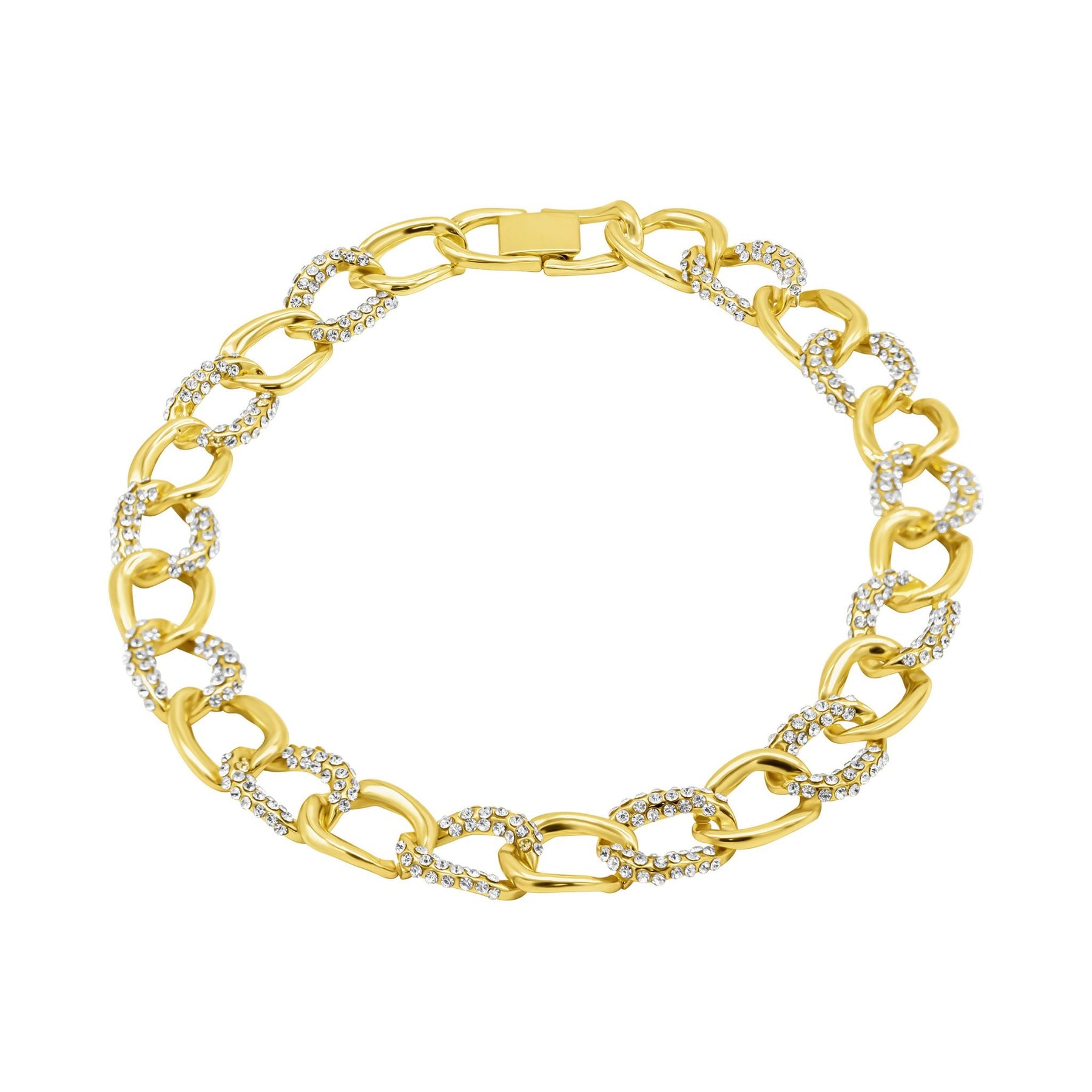 Link Halskette – Kristall, massiv wirkende Form, Kette, Gold
