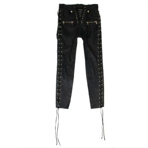 Unravel Project Skinny-Lederhose mit seitlicher Schnürung in Blau