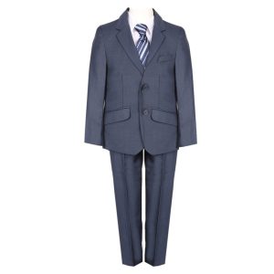 Marineblauer eleganter fünfteiliger Jungen-Festanzug mit Weste, Jacke und Hose, Größen 2–7