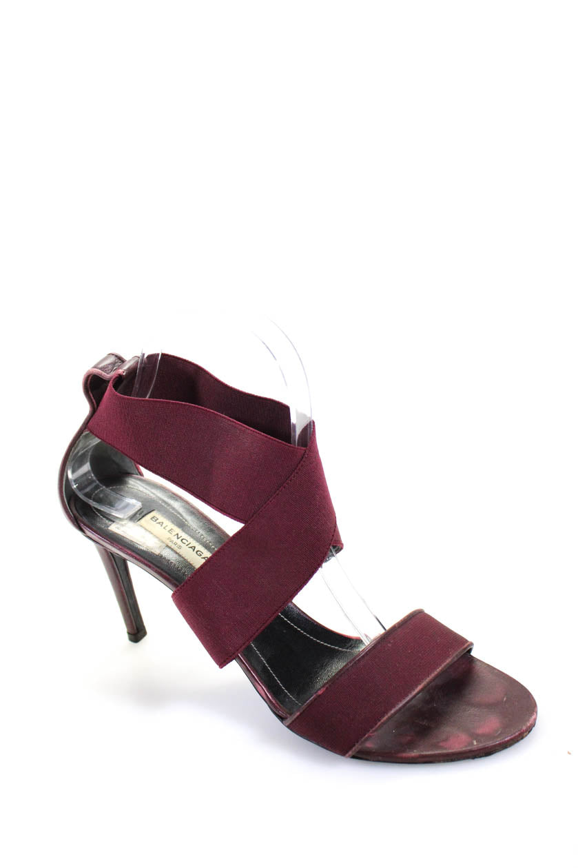 Balenciaga Paris Sandalen – überkreuzte Riemen, Stilettoabsatz, Damen, Nylon, Rot