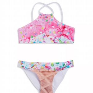 Mädchen-Badeanzug mit Eiscrememotiv – Rosa