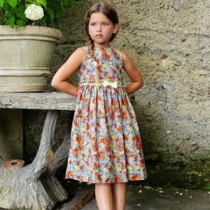 Ärmelloses Mädchen-Sommerkleid aus Baumwolle mit Boho-Blumenprint und Schleife, Größen 2–14