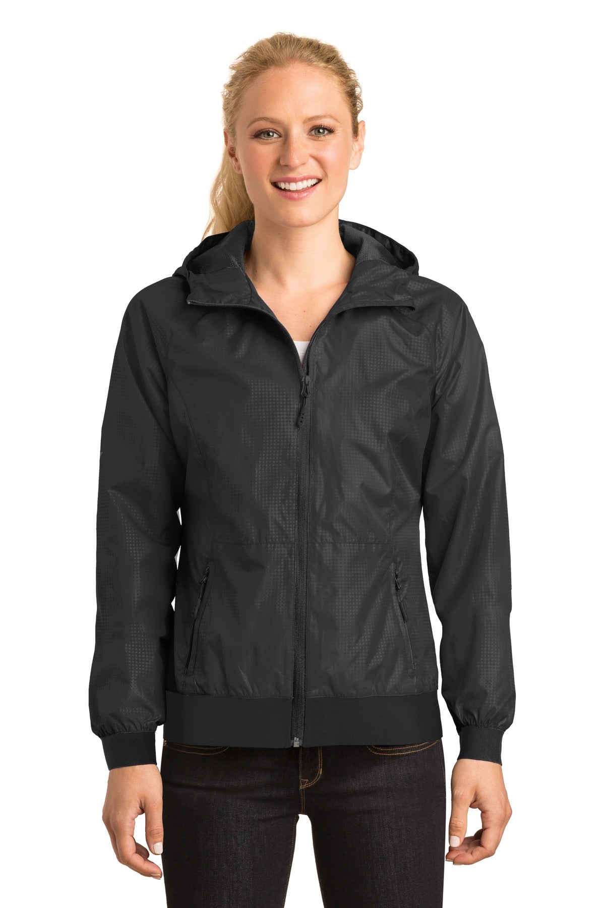 Sport-Tek Wind LST53 Jacke – geprägt, Damen, Kapuze