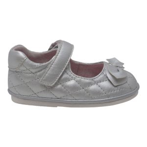 Baby-Mary-Jane-Schuhe mit gestepptem Riemen und Schleife – Silberfarben, 1–3