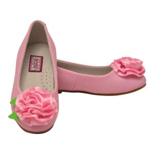 Rosa festliche Mädchen-Ballerinas mit Rosetten, Kleinkindgröße 7 bis Kindergröße 4