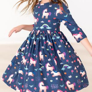 Painted Skies Kleid mit schwingendem Rock – 3/4-Ärmel, Taschen