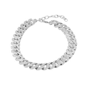Edgy Halskette – verstellbar, Kristall, Silber, Choker, Kette, kubanische Gliederform