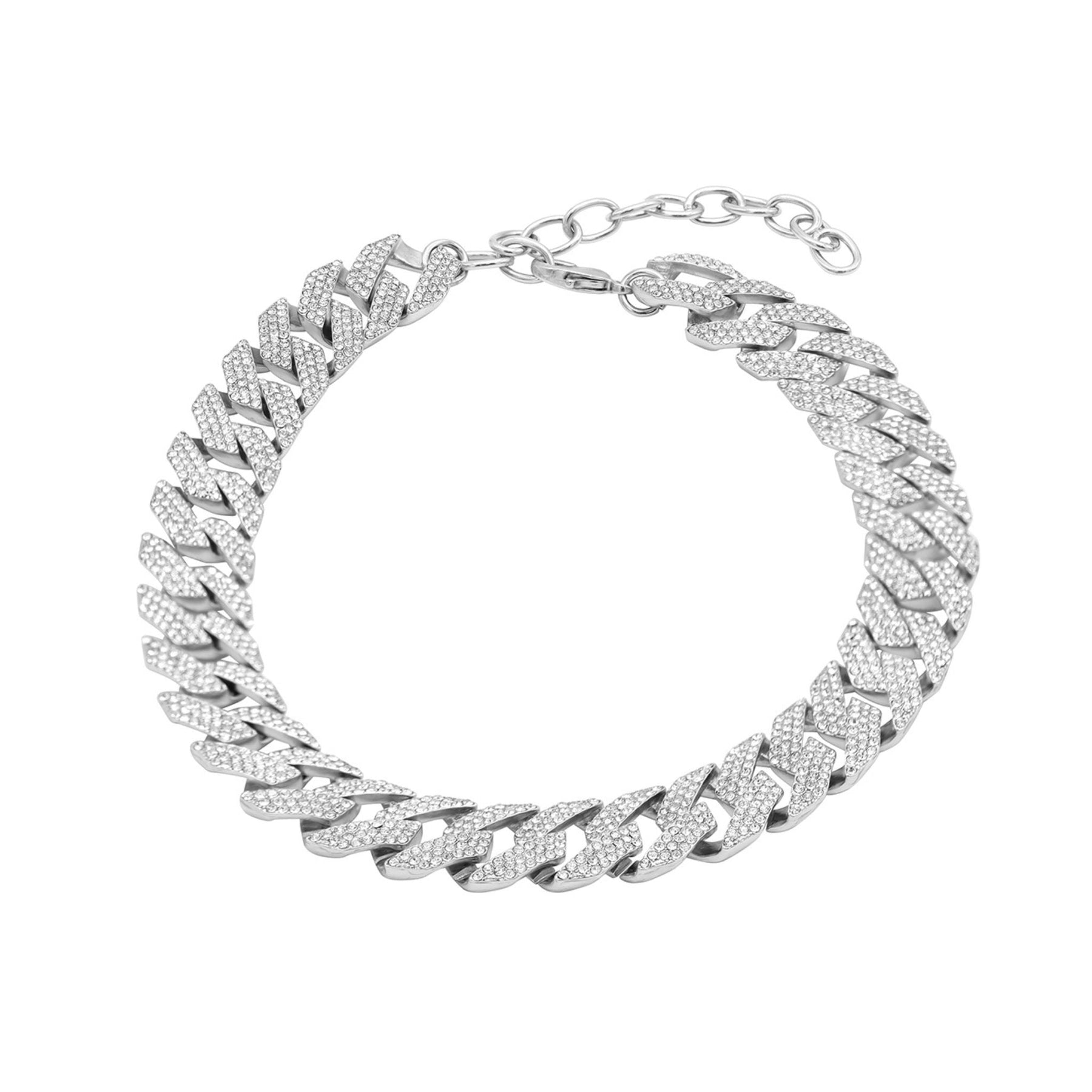 Edgy Halskette – verstellbar, Kristall, Silber, Choker, Kette, kubanische Gliederform