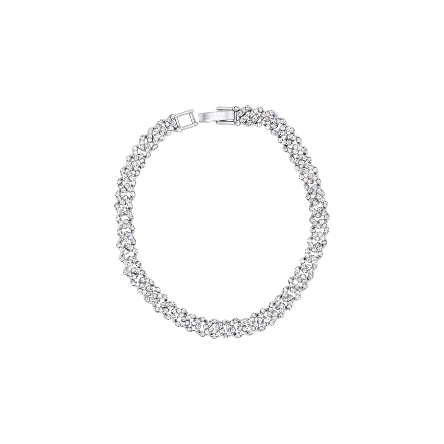 8mm Armband – versilbert, Panzerkette, Kristall