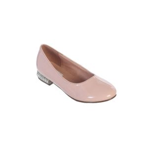 Altrosa Mädchen-Lacklederballerinas mit Glitzer, Strass und Schmuckdetail am Absatz, Kleinkindgröße 9 bis Kindergröße 5