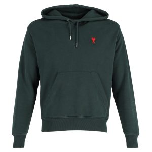 AMI Paris Ami De Coeur Kapuzenpullover aus grüner Bio-Baumwolle