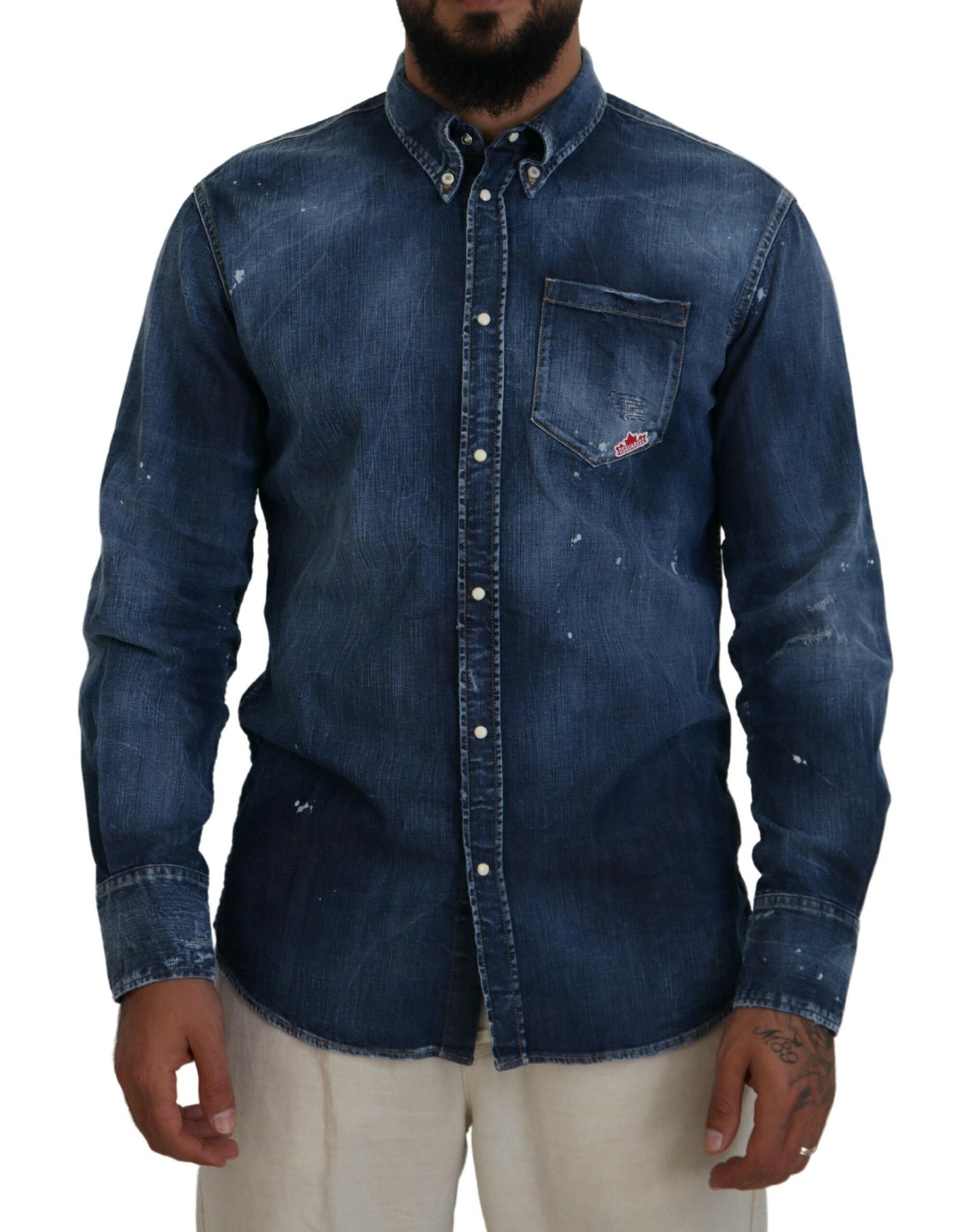 Dsqua² Washed Colla langärmeliges Herren-Freizeithemd