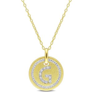 Mimi & Max Anhänger mit Initiale G, Diamantakzent und Kette aus gelbvergoldetem Sterlingsilber