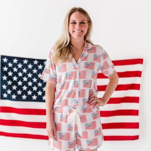 American Flag zweiteiliges Damen-Shorts-Set mit Knopfleiste