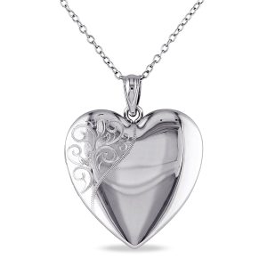 Mimi & Max gravierter Herz-Medaillonanhänger mit Kette aus Sterlingsilber