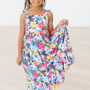 Paradise Maxikleid – Rüschen, Blütenform