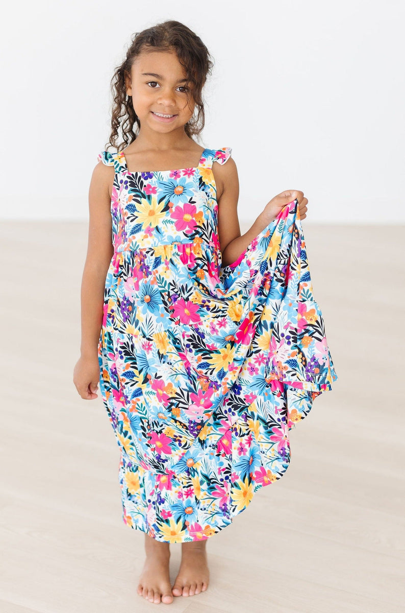 Paradise Maxikleid – Rüschen, Blütenform