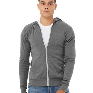 BELLA + CANVAS Triblend leichter Herren-Kapuzenpullover mit durchgehendem Reißverschluss – BC3939