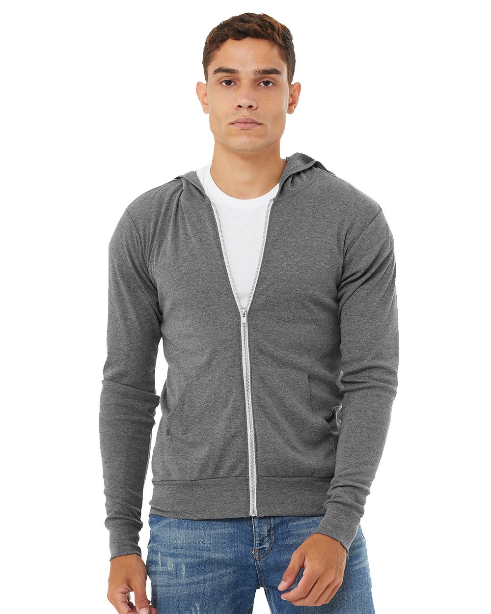 BELLA + CANVAS Triblend leichter Herren-Kapuzenpullover mit durchgehendem Reißverschluss – BC3939