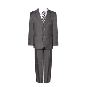 Anthrazitfarbener eleganter fünfteiliger Jungen-Festanzug mit Weste, Jacke und Hose, Größen 2–7