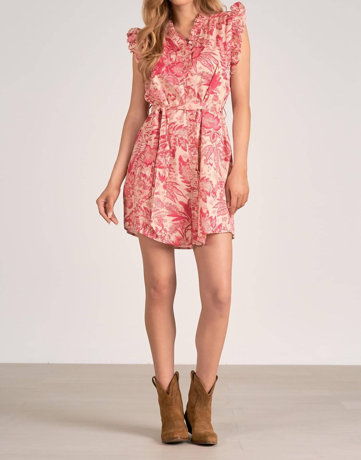 Leafy Minikleid – Rüschenärmel, Rosa