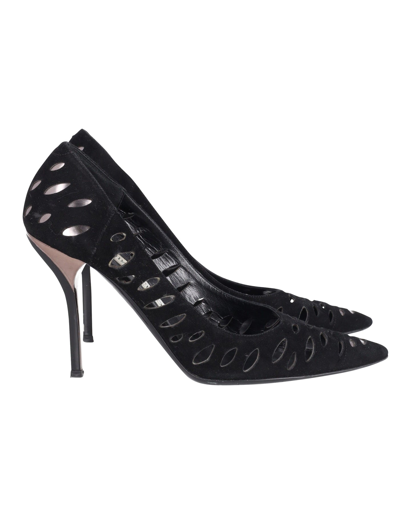 Jimmy Choo Romy Pumps aus schwarzem Veloursleder mit Lasercut-Details