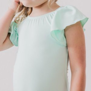 Gymnastikbody – kurze Flügelärmel, Pastellfarben, Grün