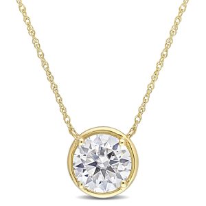 Mimi & Max kreisförmiger Anhänger mit Kette aus 10-karätigem Gelbgold mit synthetischem Moissanit – 2 ct DEW