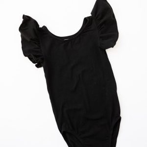 Gymnastikbody – kurze Flügelärmel, Schwarz