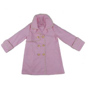 Rosa zweireihiger Mädchenmantel mit goldfarbenen Knöpfen, S (9–24 M)–XL (6–8)