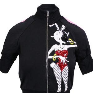 Moschino Couture kurzärmelige Jacke mit Seitenstreifen und Reißverschluss in Schwarz
