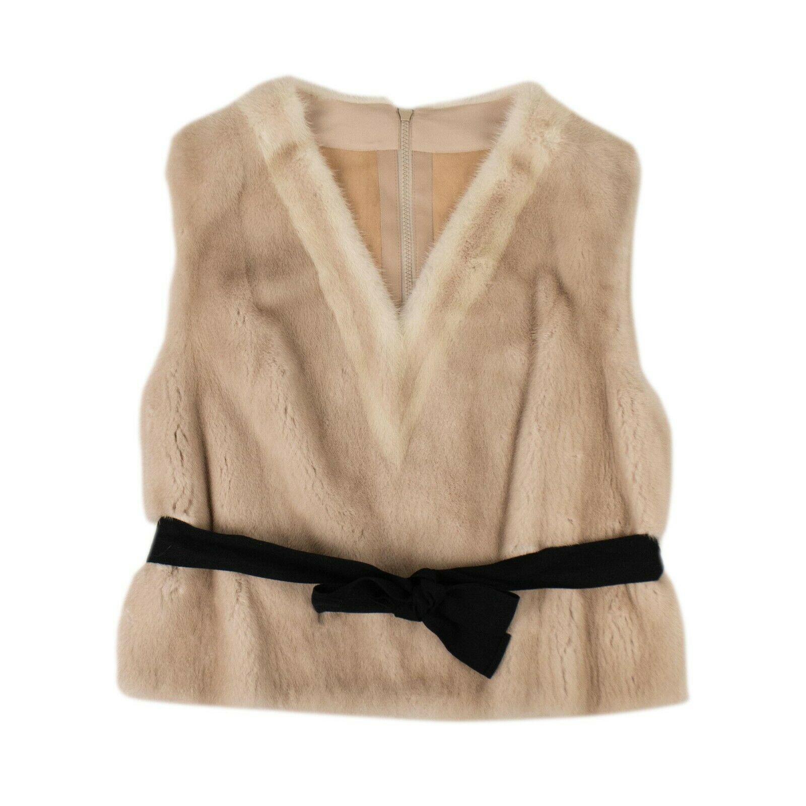Rosa Nerzpelzweste „Two Striped V-Neck“