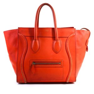 Celine Mini Luggage Damen-Shopper-Handtasche aus rot-orangefarbenem Leder mit Flügelseiten und Reißverschluss oben