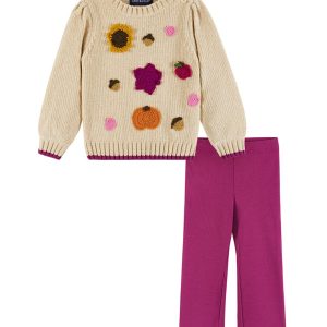 Andy & Evan Set aus herbstlich gestaltetem Chenillepullover und Glitzer-Leggings