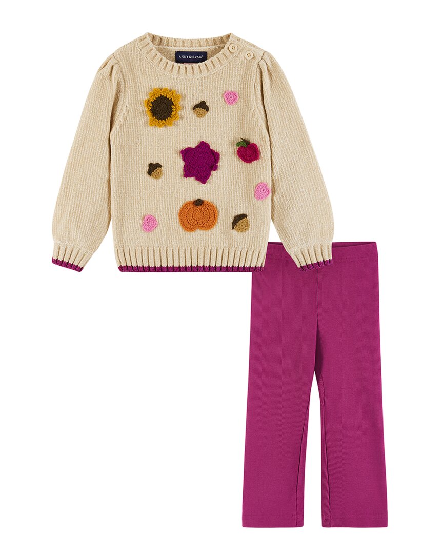 Andy & Evan Set aus herbstlich gestaltetem Chenillepullover und Glitzer-Leggings
