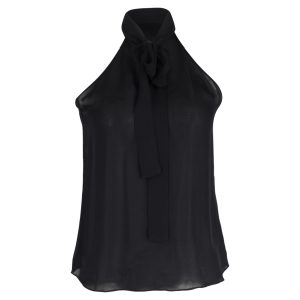 Nili Lotan Zelie Neckholder-Oberteil aus schwarzer Seide mit Schleifendetail