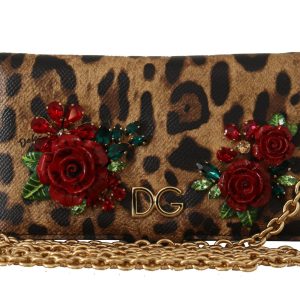 Dolce & Gabbana iPhone-Hülle mit Leopardenmuster und Kristallen als Damen-Geldbörse